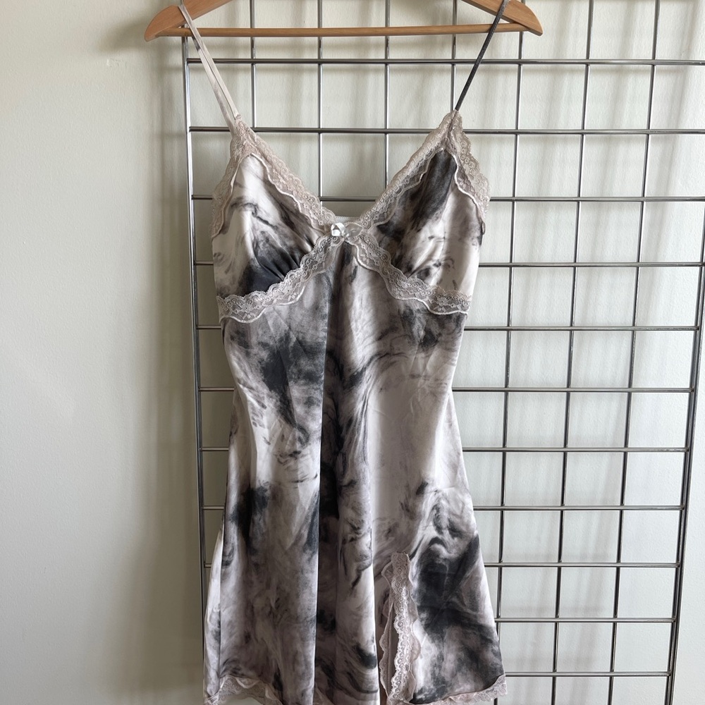 Tie-Dye Slip Dress with Lace Trim